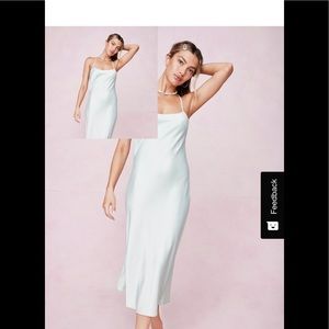 nasty gal Satin Square Neck Midi Slip Dress mint
